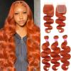 10A Ginger Human Hair Bundles with Closure Body Wave 22 24 26+20inch, Unprocessed Brazilian Raw Bundles Human Hair with Closure Brazilian Body Wave Ginger Closure with Bundles view 1