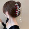 FMURY Red rose glitter diamond tassel hair grip clip female back of shark clip bride cheongsam toast dress hair accessories view 2