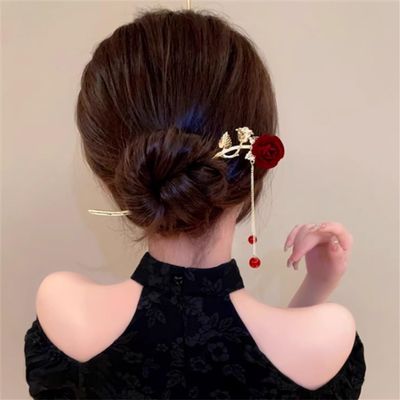 FMURY Chinese rose hairpin ancient tassel hairpin vintage bridal coiffure headwear