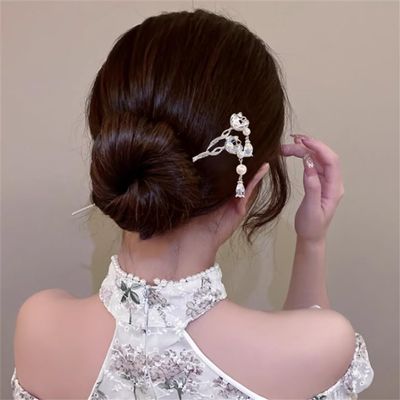 FMURY Alloy Ancient Step Hairpin Tortoiseshell Pearl Flower Hairpin Women's Ancient Plate Hair Headwear
