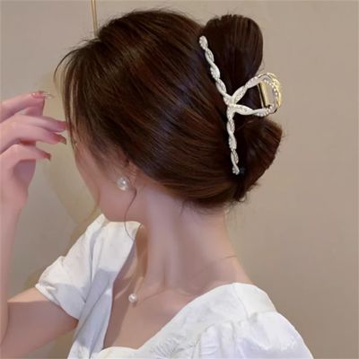FMURY Metal pearl scrunchies female early spring oversized hair clips back of shark clip headwear
