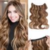 SEGO Pro Halo Hair Extensions Real Human Hair Wavy Invisible Wire Hairpiece Adjustable One Piece With 2 Secure Clips For Women to Add Length,14inch 4P27 Medium Brown mixed Dark Blonde,60g view 1