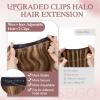 SEGO Pro Halo Hair Extensions Real Human Hair Wavy Invisible Wire Hairpiece Adjustable One Piece With 2 Secure Clips For Women to Add Length,14inch 4P27 Medium Brown mixed Dark Blonde,60g view 2