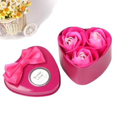 3Pcs Heart Scented Bath Body Petal Rose Flower Soap,Plant Essential Rose Soap Set, Gifts Ideas for Her Women Girls Mom Birthdays Christmas (Hot Pink)