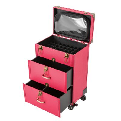 BIXIBIN Rose Aluminum Rolling Makeup Train Case with Wheels, 3-Tier Large Cosmetic Organizer with Lock, for Salon Barber Traveling Cart Trunk,Makeup Artists and Beauty