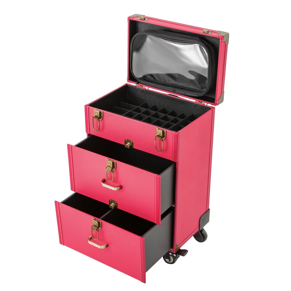 BIXIBIN Rose Aluminum Rolling Makeup Train Case with Wheels, 3-Tier Large Cosmetic Organizer with Lock, for Salon Barber Traveling Cart Trunk,Makeup Artists and Beauty