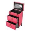 BIXIBIN Rose Aluminum Rolling Makeup Train Case with Wheels, 3-Tier Large Cosmetic Organizer with Lock, for Salon Barber Traveling Cart Trunk,Makeup Artists and Beauty view 1