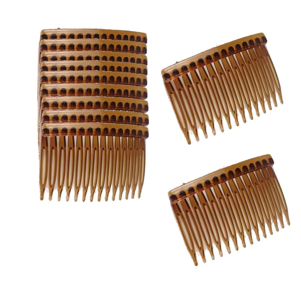 10Pcs 7x4.5CM Hair Side Combs 14 Teeth Plastic French Twist Comb Vintage Fine Hair Clips Hair Styling Accessories for Women Girls Bridal Wedding(Coffee)
