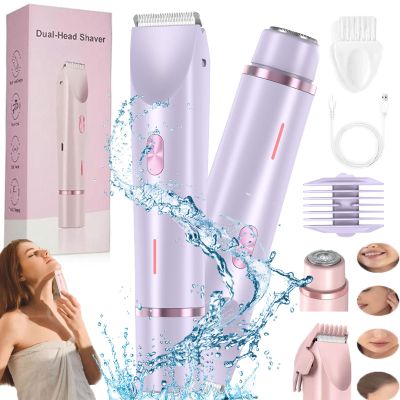 Comfort 2 in 1 Electric Lady Shaver, Portable Hair Trimmer Women with 2 Trimmer Heads, IPX7 Waterproof, Women Dual Head Shavers for Legs, Underarm, Arm
