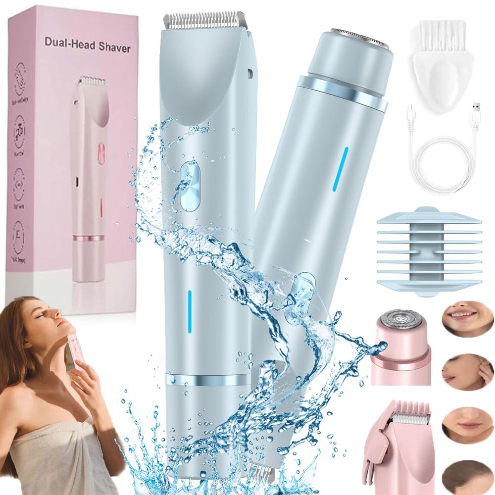 2-in-1 Women's Body Shaver, 2025New Portable Hair Trimmer Women with 2 Trimmer Heads, IPX7 Waterproof, Women Dual Head Shavers for Legs, Underarm, Arm