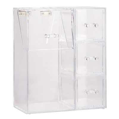 Acrylic Makeup Organizer Clear Cosmetic Brush Holder with Dustproof Lid 3 Drawers