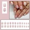 24Pcs Spring Square Press on Nails Short French Tip Fake Nails Small Flower Glue on Nails Glitter Full Cover Acrylic Nails Pink False Nails Cute Stick on Artificial Nails for Women Daily Manicure view 2