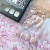 24Pcs Spring Square Press on Nails Short French Tip Fake Nails Small Flower Glue on Nails Glitter Full Cover Acrylic Nails Pink False Nails Cute Stick on Artificial Nails for Women Daily Manicure view 3