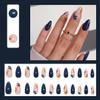 24Pcs Flower Press on Nails Almond Shaped Medium Fake Nails Spring Floral Acrylic Nails Yellow Daisy False Nails Stiletto Glue on Nails Blue Full Cover Glossy Artificial Nails for Women Girls Manicure view 2