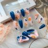 24Pcs Flower Press on Nails Almond Shaped Medium Fake Nails Spring Floral Acrylic Nails Yellow Daisy False Nails Stiletto Glue on Nails Blue Full Cover Glossy Artificial Nails for Women Girls Manicure view 4