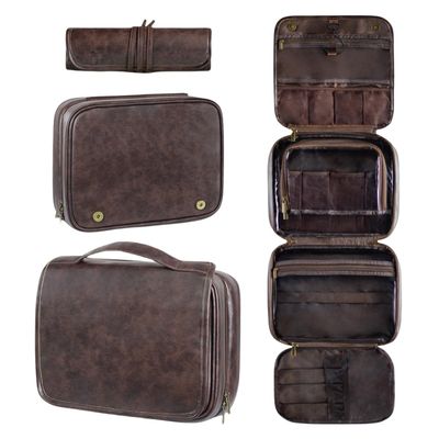 3-In-1 Large Personalized PU Leather Toiletry Bag, Hanging Toiletry Bag Removable Bag PU Leather (Teal)