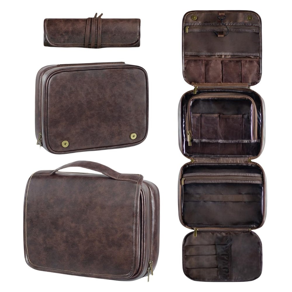 3-In-1 Large Personalized PU Leather Toiletry Bag, Hanging Toiletry Bag Removable Bag PU Leather (Teal)