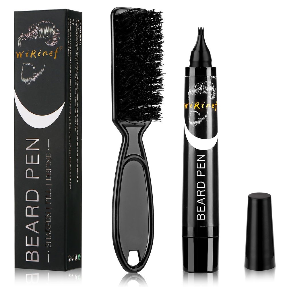 Beard Pen Filler for Men - Barber Styling Grooming Pencil - Gifts for Men Boyfriend Husband Couple, Anniversary Birthday Wedding Christmas Gifts, Beard Pencil Filler for Man And Beard Brush (BLACK)