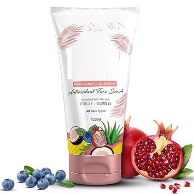 Antioxidant Face Scrub, Enriched With Pomegranate, Blueberry Extracts, Vitamin E & Vitamin B3, Suitable For All Skin Types, 100 Ml