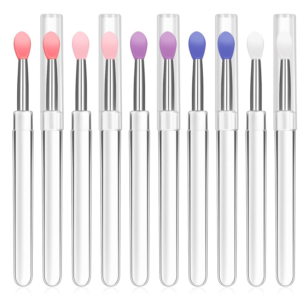 10Pcs Silicone Lip Mask Applicator Reusable Lip Balm Applicators Lipstick Brushes with Caps, Lips Gloss Brush, Lips Applicators