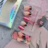 24Pcs Valentine's Day Press on Nails Short Square Fake Nails Glitter Love Design False Nails Black French Tip Press ons Heart Acrylic Nails Cute Artificial Nails for Women Valentines Stick on Nails view 3