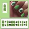 24Pcs Shamrock Press on Nails Short Square Fake Nails Full Cover Glitter Glue on Nails St. Patrick's Day Nails Design Lucky Clover False Nails Green Coffin Stick on Nail Spring Acrylic Nails for Women view 2