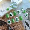 24Pcs Shamrock Press on Nails Short Square Fake Nails Full Cover Glitter Glue on Nails St. Patrick's Day Nails Design Lucky Clover False Nails Green Coffin Stick on Nail Spring Acrylic Nails for Women view 4