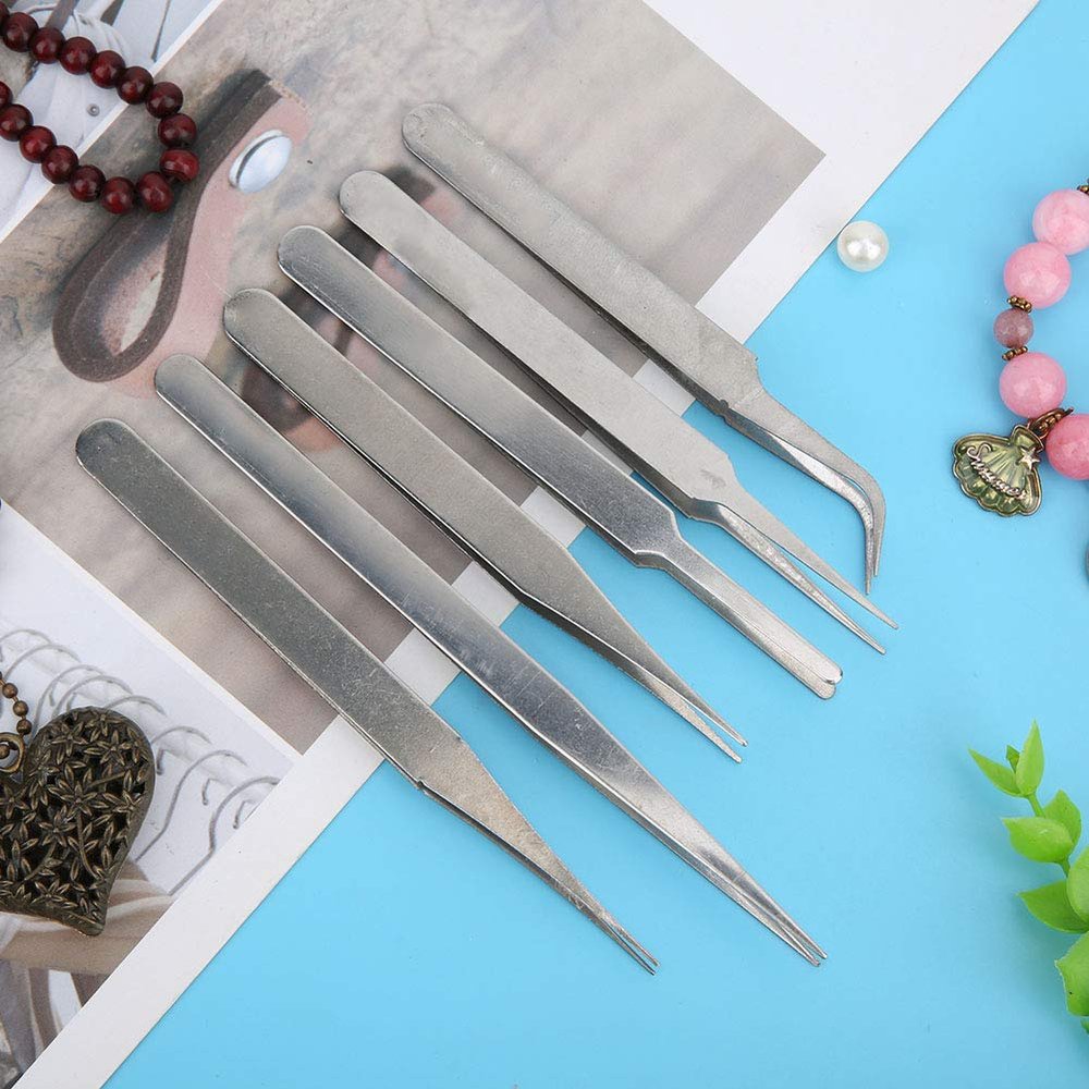 6pcs Less Steel Anti Static Tweezers Set Electronics PCB Repair Tool, Multifunctional Accessory For Home Use