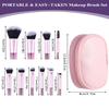 10 Pcs Mini Makeup Brush Travel Size Set With Brush Pouch, Portable Small Full Complete Function Cosmetic Brushes Kit for Women and Girls On the Go (Pink) view 3
