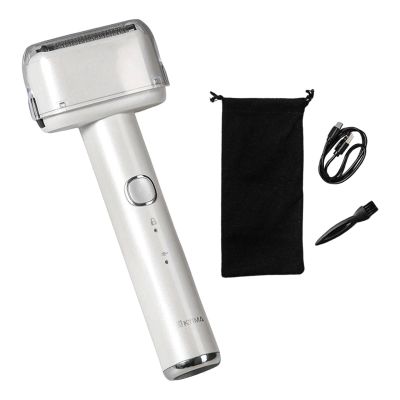 ChuYiElegance USB Mini Shaver for Men with Brush, Portable Facial Hair Trimmer for Travel, White