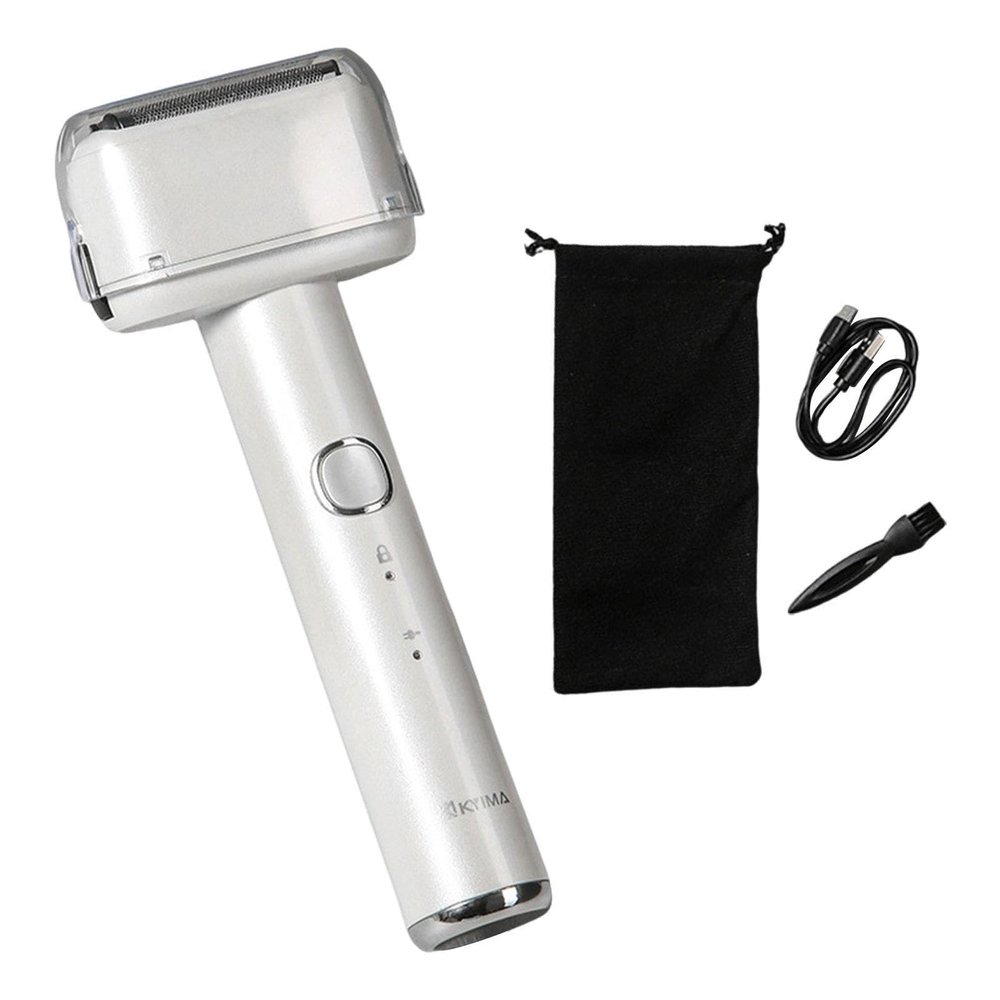 ChuYiElegance USB Mini Shaver for Men with Brush, Portable Facial Hair Trimmer for Travel, White