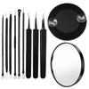 9 Pack Pimple Popper Tool Kit, 1Pack Magnifying Mirror Suction Cup, Blackhead Remover Tools, Quickly and Easily Removes Acne and Blackheads, Precision Eyebrow Tweezers for Facial Hair (Black) view 1