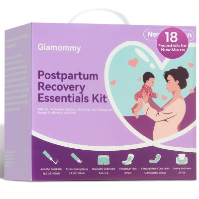 Glamommy Postpartum Recovery Essentials Kit for Women, Labor & Delivery Postpartum Care, Peri Bottle, Cooling Spray, Disposable Postpartum Underwears, Postpartum Pads, Hot&Cold Packs, Soothing Liners