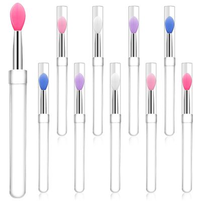 10 Pcs Silicone Lip Brush, Reusable Lip Mask Applicators, 4.3 Inch Lipstick Applicator Brushes with Caps, Beauty Tool Kits for Lipsticks,Lip Gloss,Lip Balm