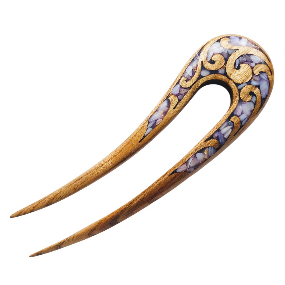 French Lilac Hair Pin, Handmade U Shaped Clip for Buns, Hair Fork Stick for Women, French Barrette Accessories, Celtic Wood Comb