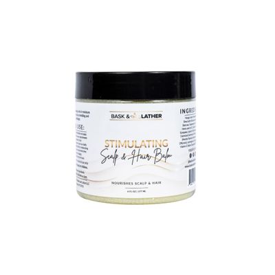 Bask & Lather Stimulating Scalp and Hair Balm for Hair Growth, Mango & Shea Butter, Nourishing Jojoba Oil, Peppermint & Rosemary Oil, Vitamin E, Scalp Care, Hair Care, Moisture, Shine & Strength, 6 oz