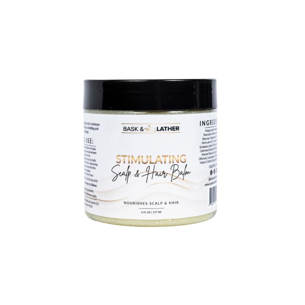 Bask & Lather Stimulating Scalp and Hair Balm for Hair Growth, Mango & Shea Butter, Nourishing Jojoba Oil, Peppermint & Rosemary Oil, Vitamin E, Scalp Care, Hair Care, Moisture, Shine & Strength, 6 oz