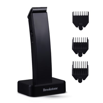 Brookstone - Cordless Hair Trimmer with Charging Base, Precision Grooming for Hair, Beard & Body with Adjustable Guide Combs