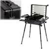 Rolling Cosmetic Case Rolling Makeup Case Aluminum Trolley Makeup Train Case With LED Lights Professional Cosmetic Organizer Studio Wheels And Stands Rolling Lighted Makeup Vanity Station(Black Stripe view 1