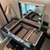 Rolling Cosmetic Case Rolling Makeup Case Aluminum Trolley Makeup Train Case With LED Lights Professional Cosmetic Organizer Studio Wheels And Stands Rolling Lighted Makeup Vanity Station(Black Stripe view 4
