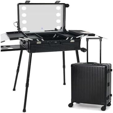 Rolling Makeup CaseRolling Makeup Train CaseAluminium Illuminated Makeup Train Case With LED LightsProfessional Makeup OrganiserStudio Lockable Portable Makeup Storage Case(22in)