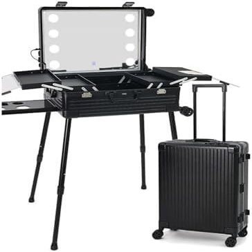 Rolling Makeup CaseRolling Makeup Train CaseAluminium Illuminated Makeup Train Case With LED LightsProfessional Makeup OrganiserStudio Lockable Portable Makeup Storage Case(22in)