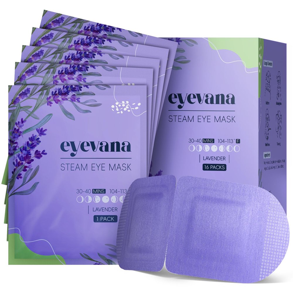 eyevana, 16 Packs Steam Eye Mask, Extra Deep Heat for Dry Eyes, Fast Relief for Irritation, Stye, Puffy Sensitive Eyes and Eye Strain, Disposable Self Heating Warm Compress (Ultra-Soft Lavender)