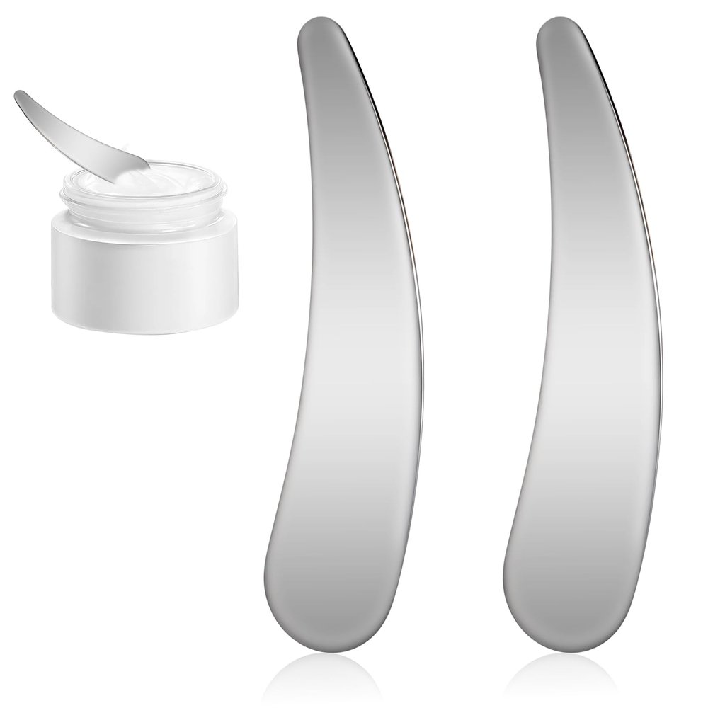 2 PCS Mini Makeup Spatula, Metal Face Scraper, Mini Face Makeup Cosmetic Spatula Spoon, Reusable Beauty Spatulas for Sampling and Mixing Cosmetic
