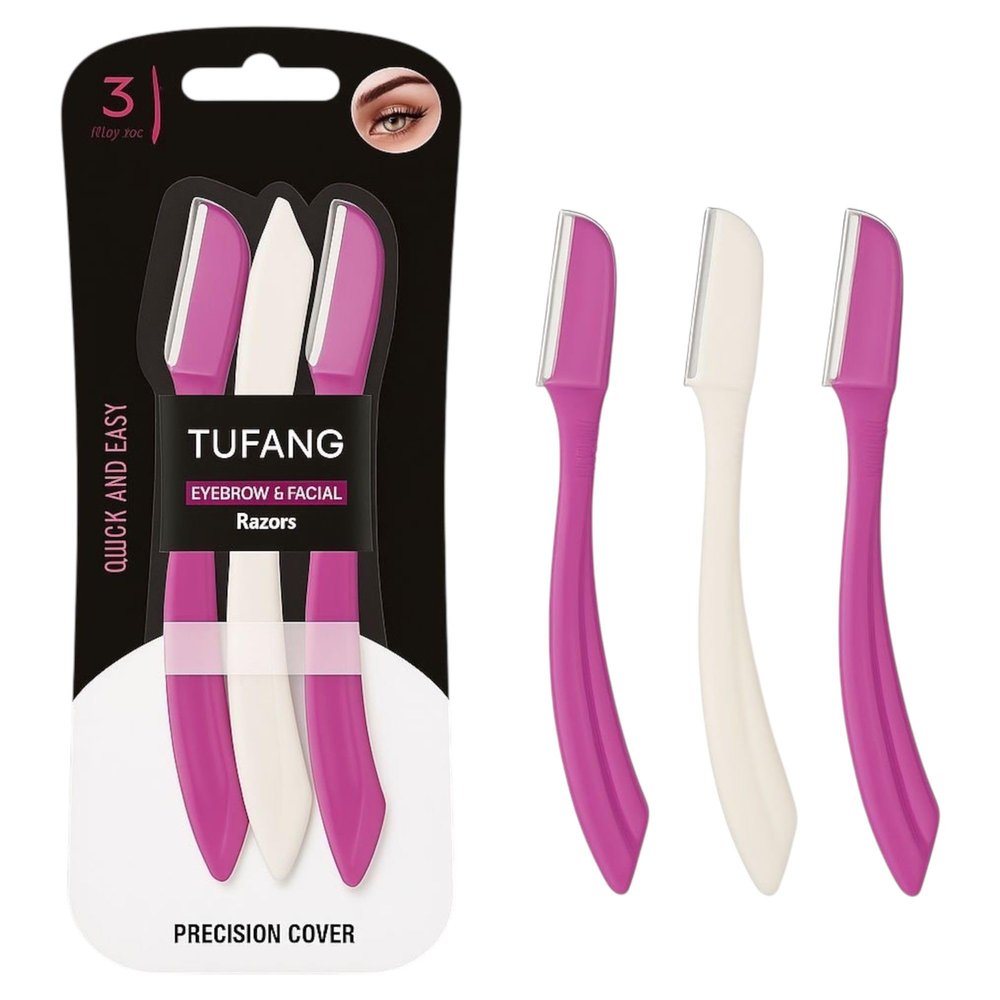 3pcs Tufang Eyebrow & Facial Razor For Women, Women Disposable shaving Razor, Peach fuzz remover and Dermaplaning razor for women.
