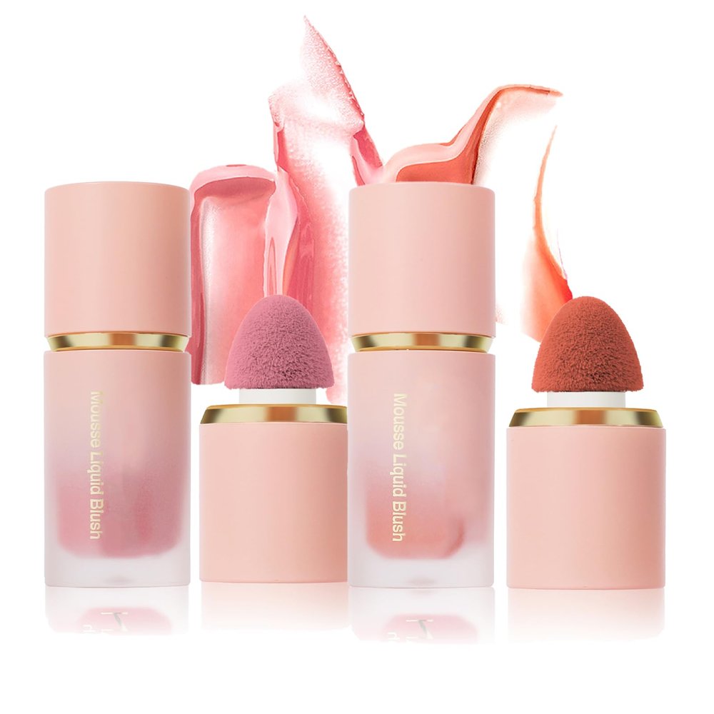 2 Pcs Liquid Blush for Cheeks, Soft Liquid Blush Natural Glow Makeup Red Blushwith Applicator High-Pigmented Cream Blush Liquid Long-Wearing Blush Set Mini Blush