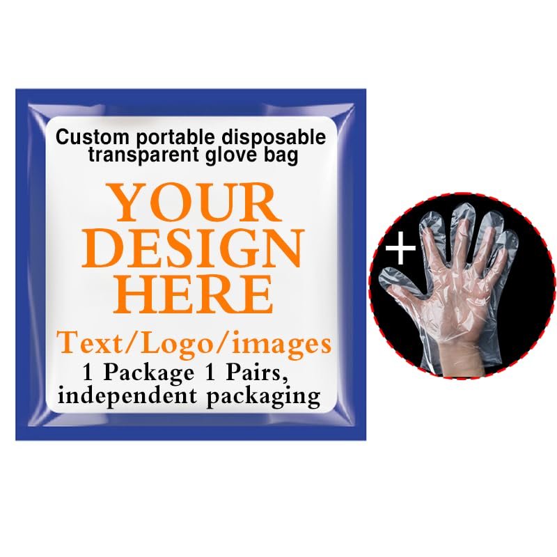 1000 Pack Custom Logo Image Text On-The-Go Disposable Transparent Glover Bag, Travel Pocket Glover, 1 Package 1 Pairs, Independent Packaging