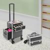 Professional Rolling Makeup Train Case, Multi-functional Cosmetic Trolley with Lock and Key, Professional Aluminum Cosmetic Trolley Cases, Large Capacity Trolley Makeup Travel Case with Shoulder Strap view 2