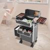 Professional Rolling Makeup Train Case, Multi-functional Cosmetic Trolley with Lock and Key, Professional Aluminum Cosmetic Trolley Cases, Large Capacity Trolley Makeup Travel Case with Shoulder Strap view 3
