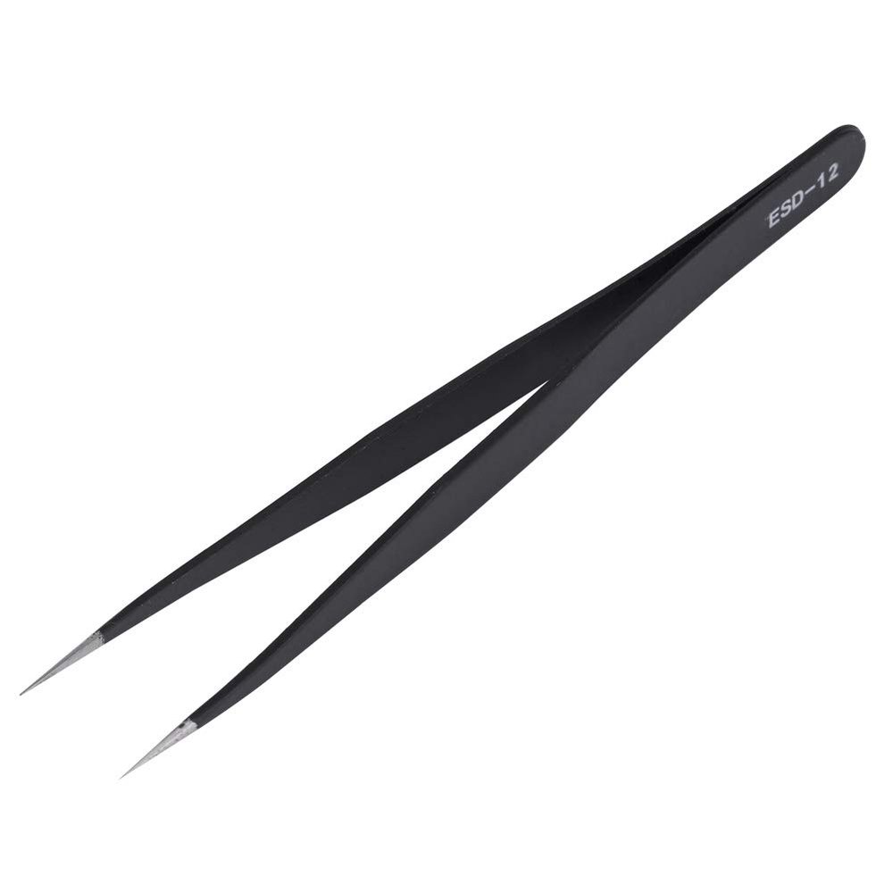 ESD Anti Static Stainless Steel Tweezers Set 12 Pcs with Protective Sleeve for Electronics Repair and Maintenance